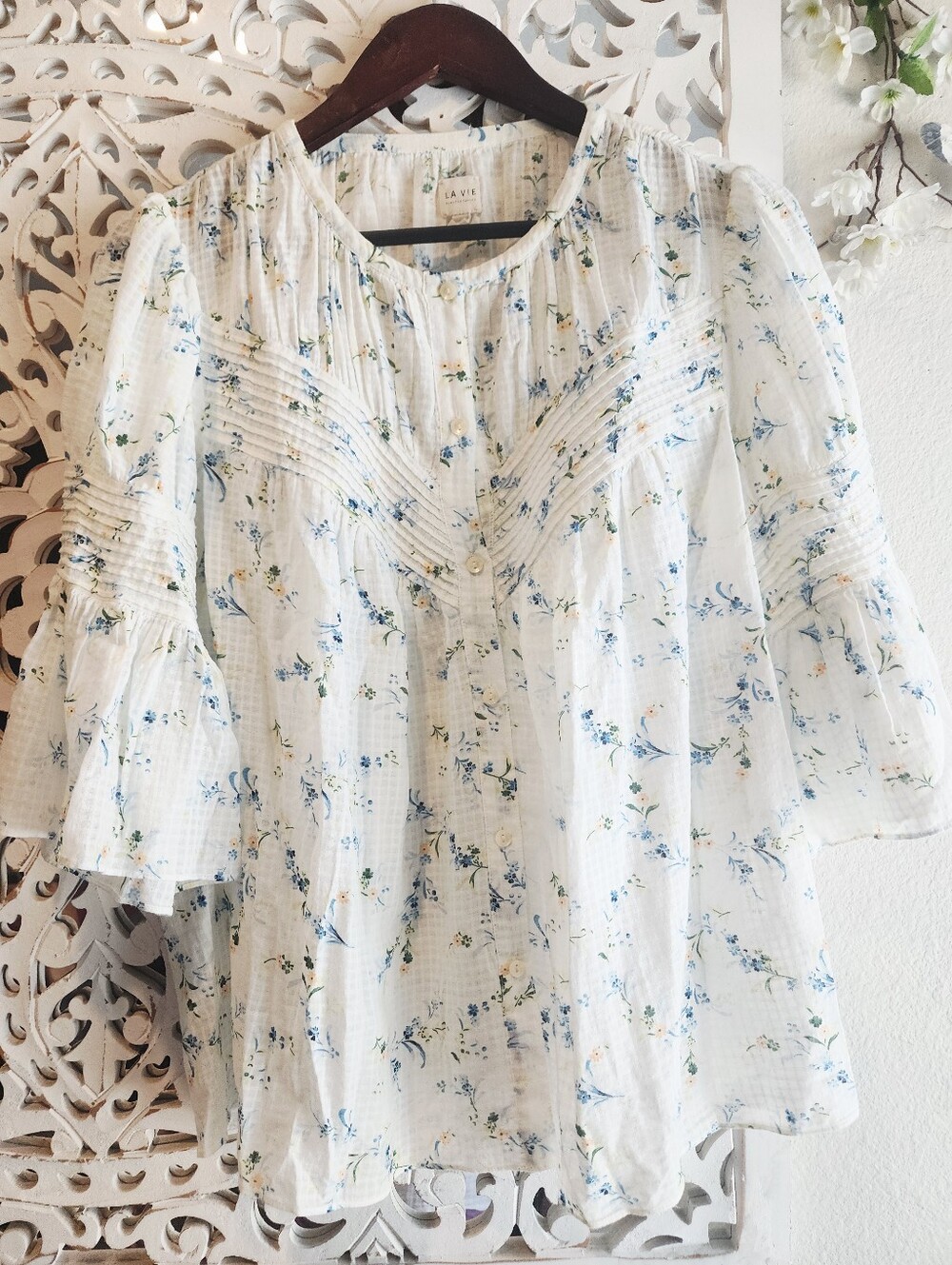 LA VIE BY REBECCA TAYLOR CREW NECKLINE FLORAL PRINT 3/4 SLEEVE SZ MEDIUM NWOT - Picture 9 of 10